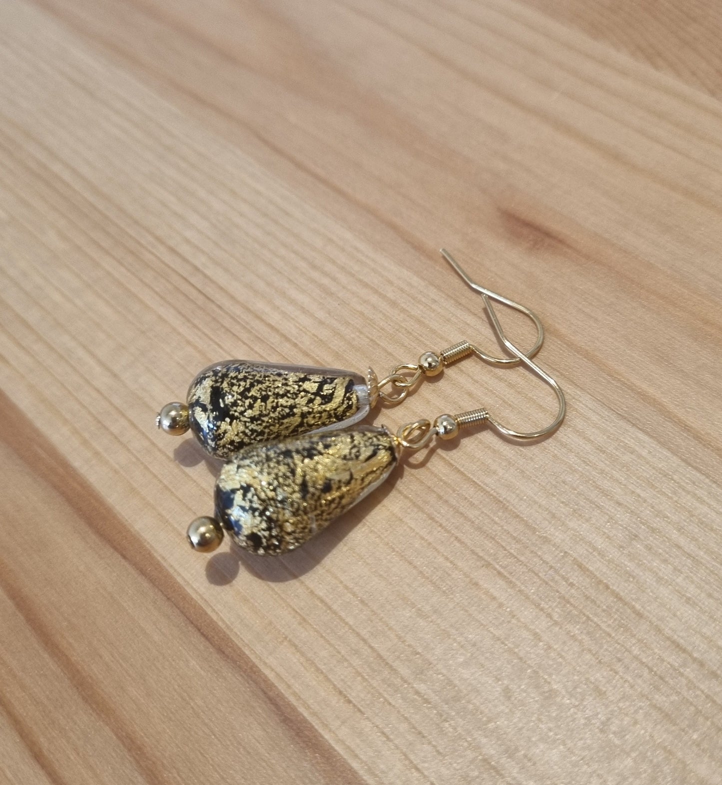 Gold foil Murano teardrop earrings