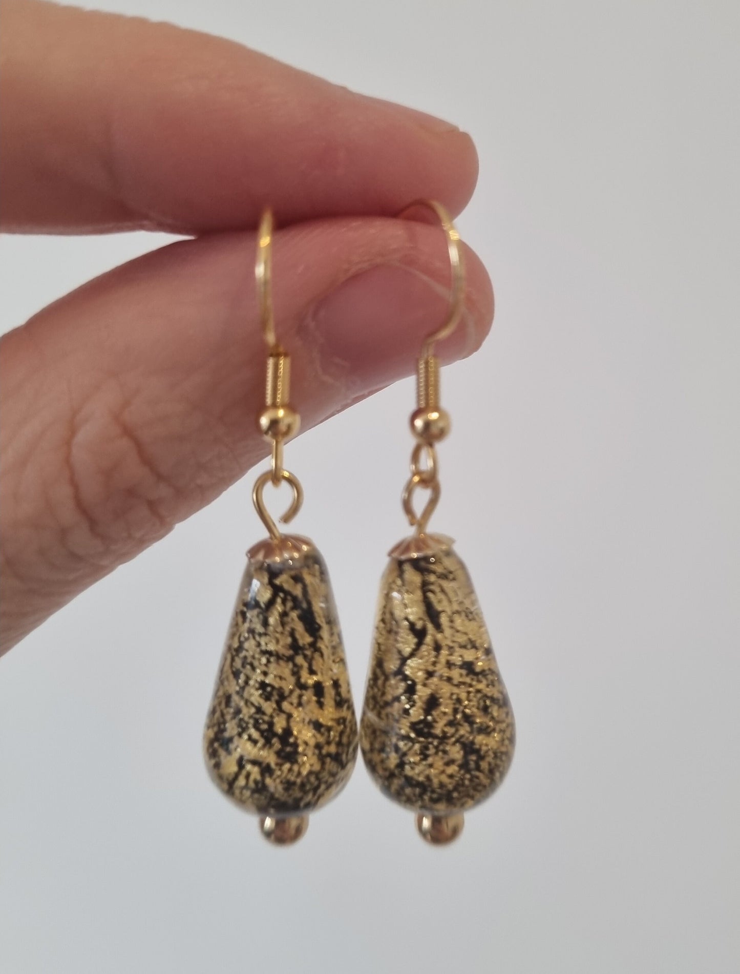 Gold foil Murano teardrop earrings