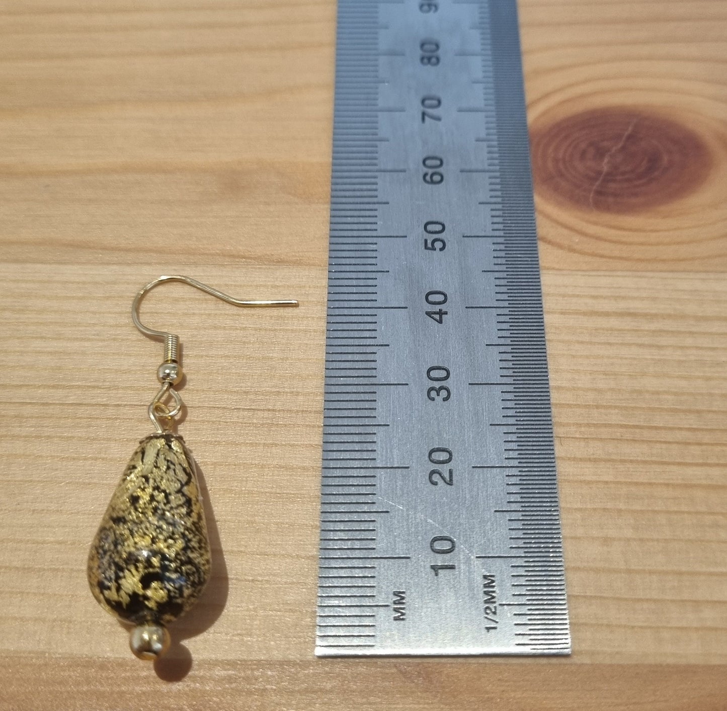 Gold foil Murano teardrop earrings