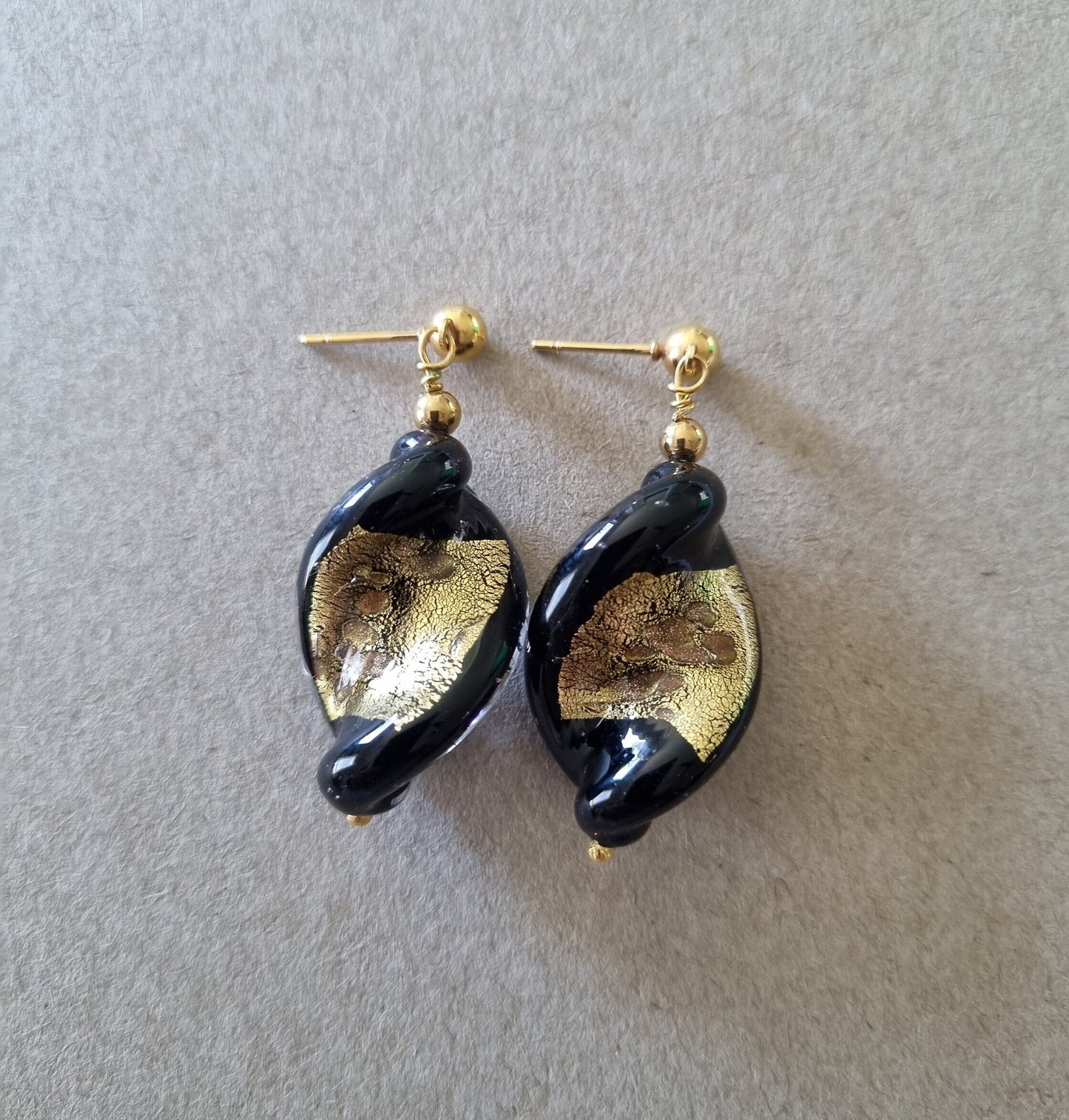Mixed Gold / Silver Foil Murano Glass Leaf Earrings