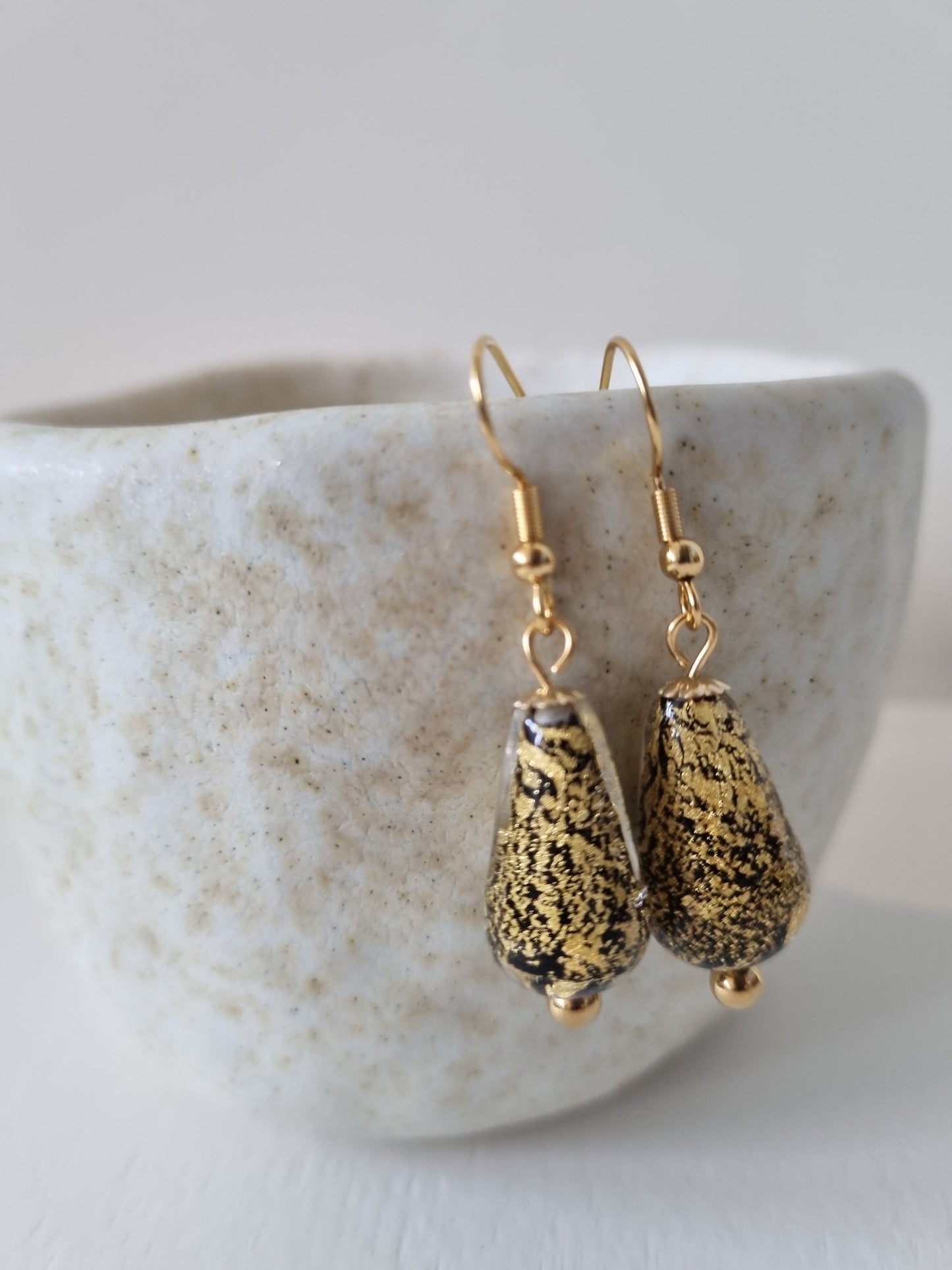 Gold foil Murano teardrop earrings
