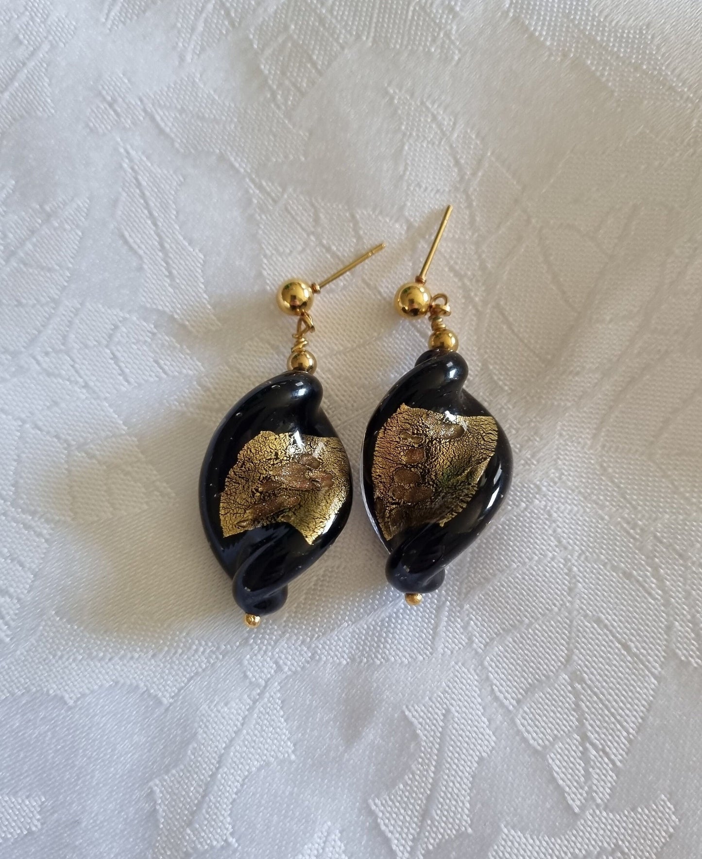 Mixed Gold / Silver Foil Murano Glass Leaf Earrings
