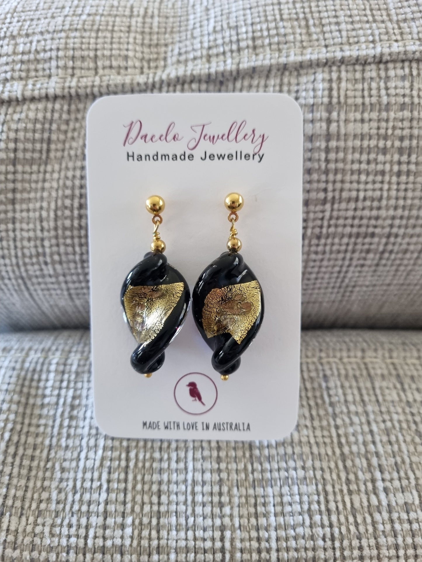 Mixed Gold / Silver Foil Murano Glass Leaf Earrings