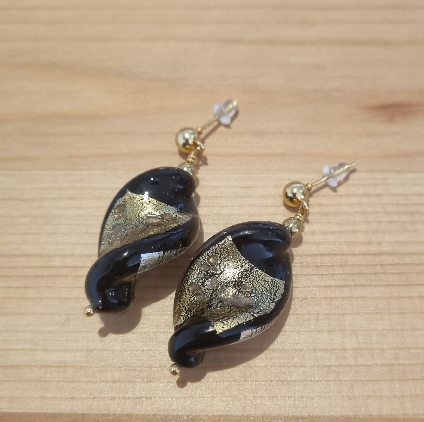 Mixed Gold / Silver Foil Murano Glass Leaf Earrings