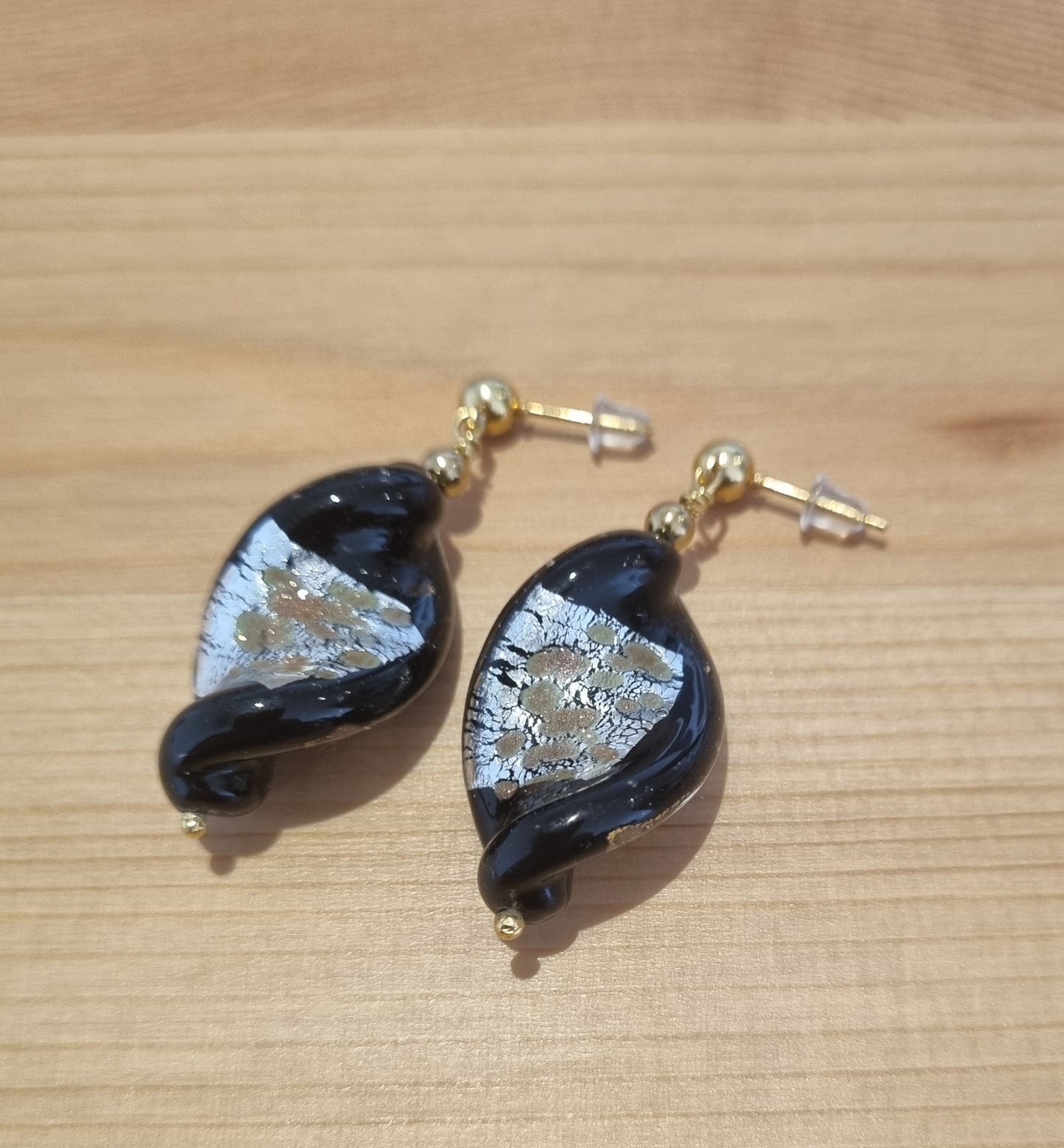 Mixed Gold / Silver Foil Murano Glass Leaf Earrings