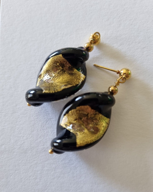 Mixed Gold / Silver Foil Murano Glass Leaf Earrings